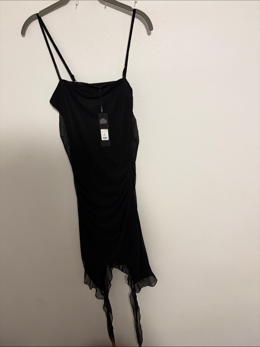 Valerie Mesh Fashion Nova Black Asymmetrical Slip Dress with Sheer Side Panels